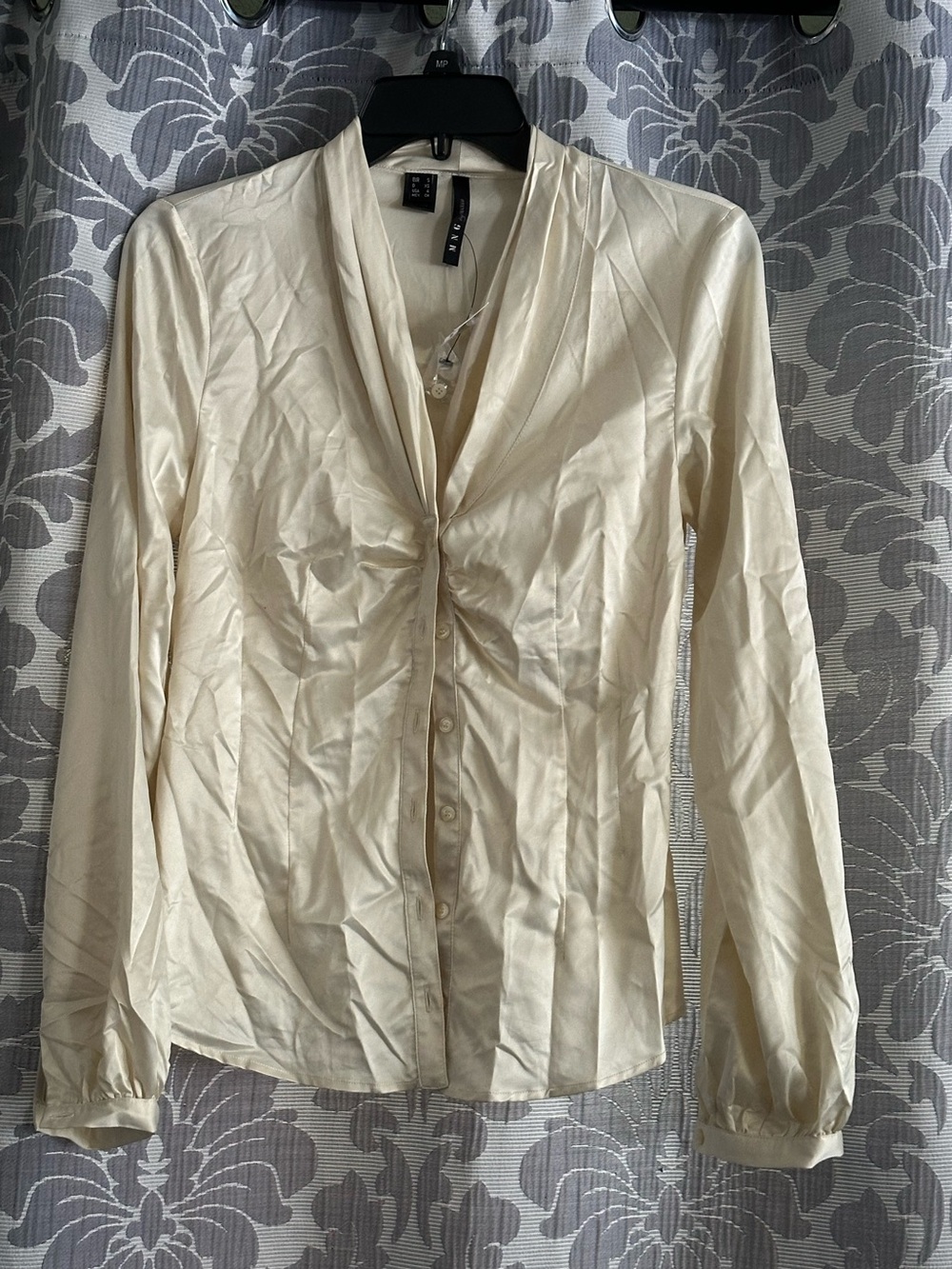 MNG by Mango Women’s Ruched Button-Up Blouse Size 4